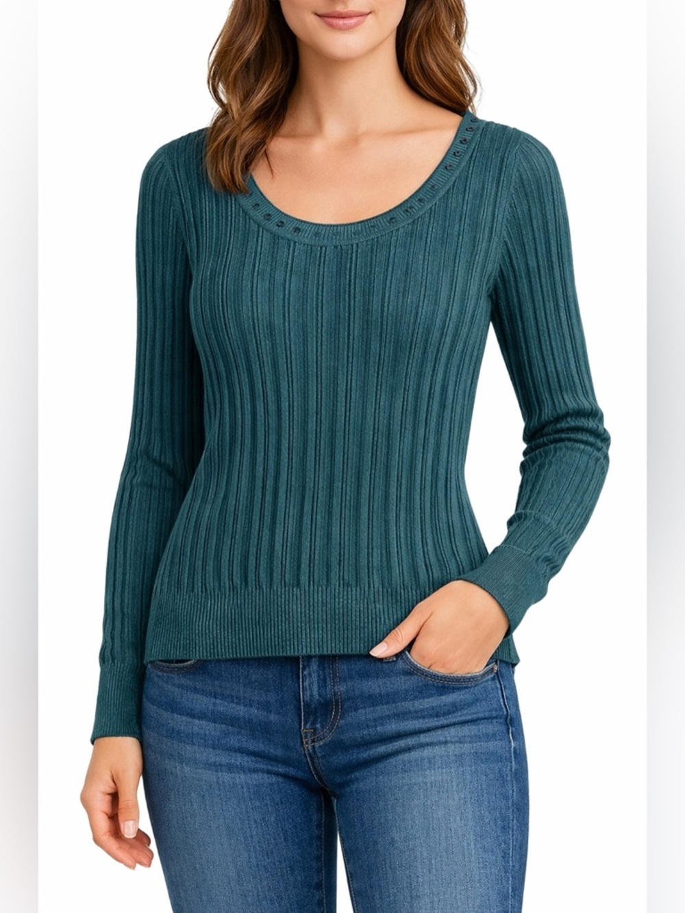 Mudd Teal Patterned long sleeve sweater